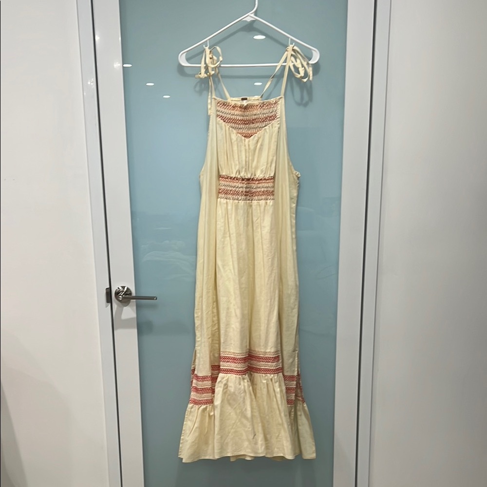 Free People Cream Maxi Sun Dress with Red Accents